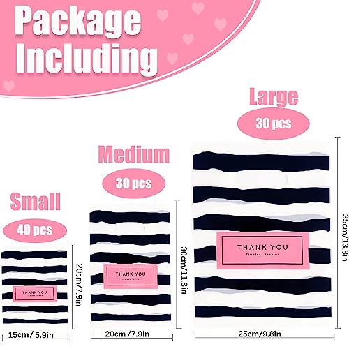 Thank You Merchandise Bags,100pcs 3 Size Mixed Plastic Retail Shopping Bags,Small Business Bag,Die-Cut Bags, Reusable Thank You Gift Bags with Handle