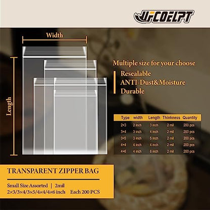 Small Plastic Zip Bags, 5 Sizes, 1000 Count - size: 2×3/3×4/3×5/4×4/4×6inch/each 200pcs