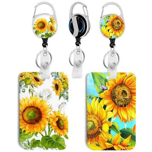 2 Pack Sunflower ID Badge Holder with Clip Badge Reels - color: 2 Pack-sunflower