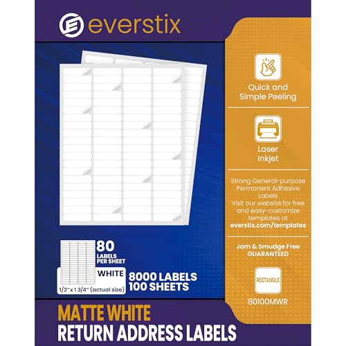 1/2" x 1-3/4", 100 Sheets, 8000 Return Address Labels for Laser & Inkjet Printers, Letter Size - size: 100 sheets