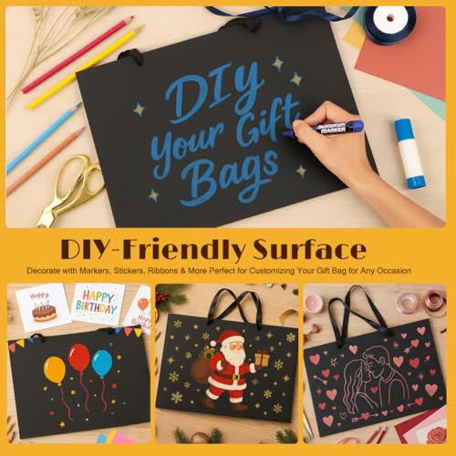 Shintop 3Pcs Extra Large Black Gift Bags with Handles (15.7x11.3x5.5in) - color: XL-3-Black