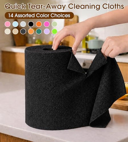 KitchLife Microfiber Cleaning Cloth Roll, 100 Pack - Tear-Away Microfiber Paper Towels, Lint-Free, Reusable, Washable for Kitchen, Car, Dishes, and Sensitive Surfaces (Black) - color: Black, size: 100 Pack