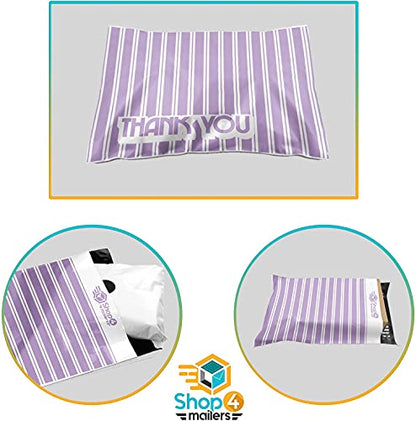 Shop4Mailers 10 x 13 Lavender Retro Striped Thank You Poly Bag Mailer Designer Poly Bag Mailer Envelopes 2 Mil (100 Pack, Purple)