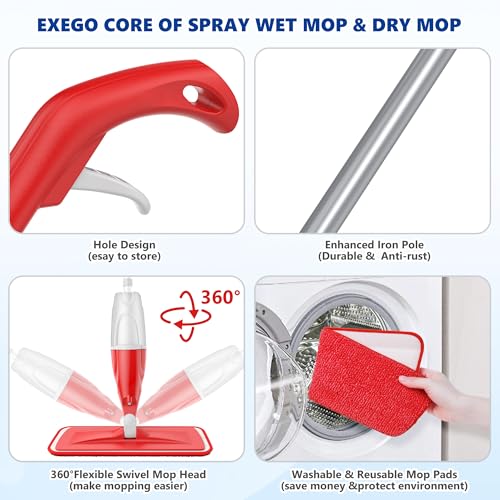 Spray Mops for Floor Cleaning: Wet Dry Mop Hardwood Floor Mops Refillable - color: Red