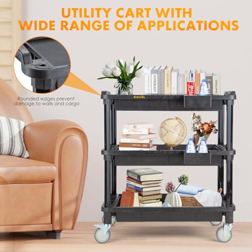 ELAFROS 3-Shelf Heavy Duty Rolling Utility Cart, 32.4 x 18.3 in