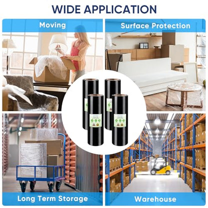 TICONN Stretch Wrap Roll, 18 in x 1000 ft Plastic Wrap for Moving Furniture - style: 18''-4PK Black (No handle)