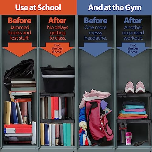 Locker Organizer Shelf， Adjustable Width and Height, Ideal Locker for School, Office, and Gym Lockers (Black 2 Pack) - color: Black 2 Pack