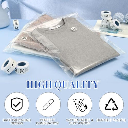 Epakh 200 Pcs Clear Plastic Shirt Bags with 3500 Stickers, 12 x 16 Inch - size: 12 x 16 Inch