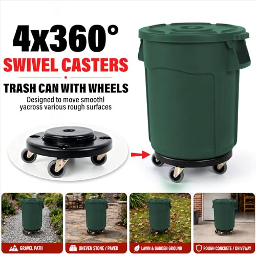 20 Gallon Outdoor Trash Can with Lid and Wheels, Green - color: GREEN