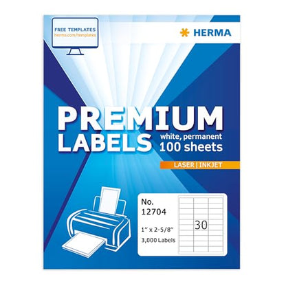 HERMA Printable Address Labels 1" x 2-5/8", 3000 Mailing Stickers, White - size: 1" x 2-5/8"