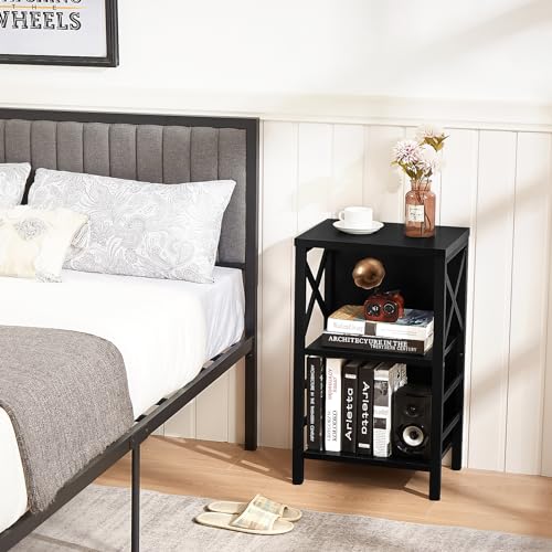 MNEETRUNG Small Bookshelf,3 Tier Industrial Bookcase with Metal Frame and Backboard,Low Black Book Shelf,Book case for Small Spaces,Living Room,Bedroom and Home Office - color: Black, size: 3-Tier (15.7"W x 11.8"D x 27.6"H)