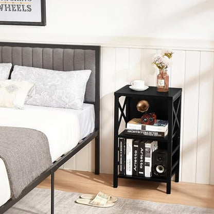 MNEETRUNG Small Bookshelf,3 Tier Industrial Bookcase with Metal Frame and Backboard,Low Black Book Shelf,Book case for Small Spaces,Living Room,Bedroom and Home Office - color: Black, size: 3-Tier (15.7"W x 11.8"D x 27.6"H)