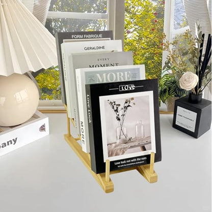 3 Pcs Wood Book Display Stand, 5-Tier Tabletop Bookshelf & Magazine Rack - color: Natural-3 Pcs