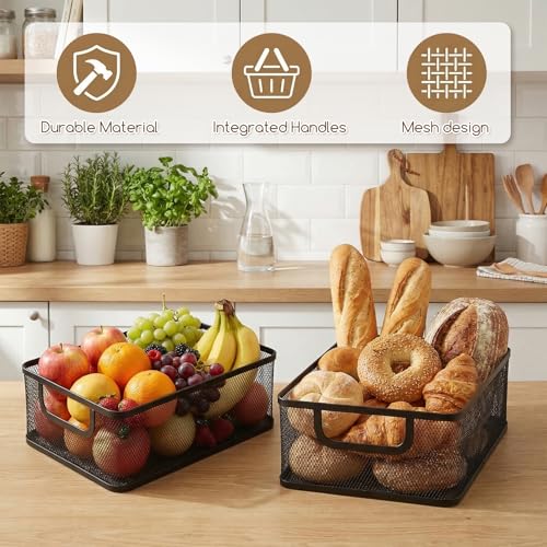 2 Pack Metal Mesh Basket, Large Wire Steel Storage Organizer