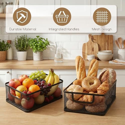 2 Pack Metal Mesh Basket, Large Wire Steel Storage Organizer