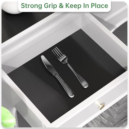 Shelf and Drawer Liner for Kitchen Cabinet Non-Adhesive 12IN x 10FT - color: Black, size: 12"W x 120"L