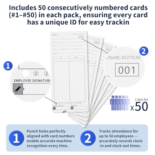 100 AT-2700 Time Cards Compatible with Allied Time USA AT-2700 Time Clock