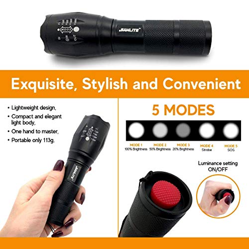 LED Flashlight High Powered – 1200 Lumens Bright Zoomable Spotlight or Floodlight - 5 Modes - Brightest Ultra Light, Pocket Size, Waterproof, Tactical - Camping, Travel, Emergencies