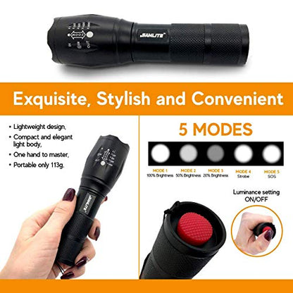 LED Flashlight High Powered – 1200 Lumens Bright Zoomable Spotlight or Floodlight - 5 Modes - Brightest Ultra Light, Pocket Size, Waterproof, Tactical - Camping, Travel, Emergencies