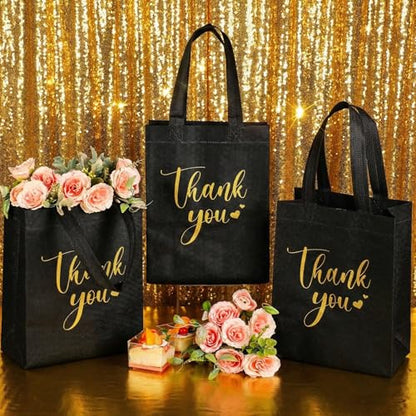 Sweetude 30 Thank You Non Woven Gift Bag Bulk, 10 x 8 x 4 Inch, Black - color: Black, size: 10 X 8 X 4 Inch