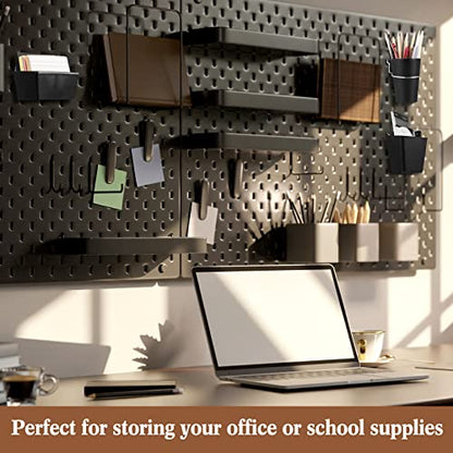 Jinei 12 Pcs Pegboard Bins Baskets with Hooks Organizer Set,Black - color: Black