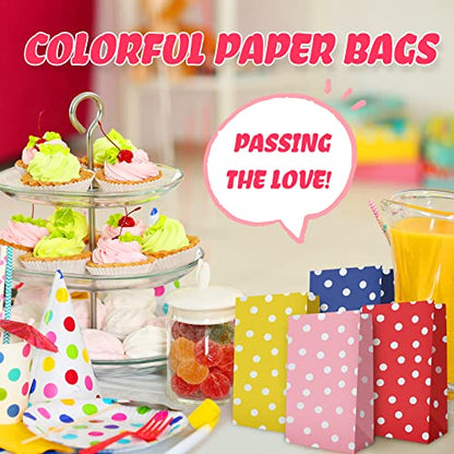 Zhehao 120 Pcs Party Favor Bags, 12 Colors Polka Dot Paper Bags for Kids