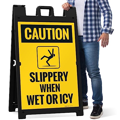 Caution Slippery When Wet Or ICY Sidewalk Sign Kit, (SI-76037) - size: 24x36 Inches, style: A-frame + 2 Panel Kit
