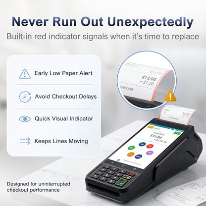Thermal Receipt Paper Rolls for Dejavoo Z8 Z9 Z11 P1 P3 P8 QD1 QD2 QD4 QD5 – 2 1/4 x 55 BPA Free Credit Card Machine & POS Printer Paper with Red End Warning Stripe – 10 Pack - size: 10 rolls