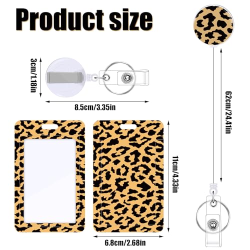 3 Pack Leopard Id Badge Holder with Retractable Reel and Clip - color: Leopard