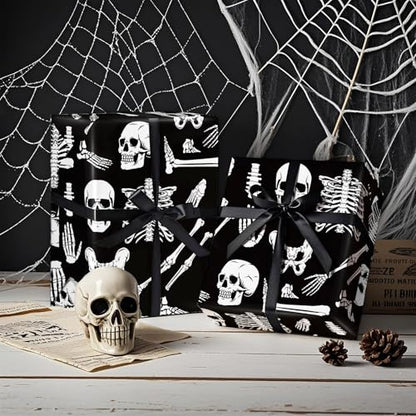 WRAPAHOLIC Halloween Wrapping Paper - Mini Roll - 17 Inch x 16.5 Feet - Skeleton and Bone Wrapping Paper for Halloween Deco, Birthday Gift Wrap - color: Bone