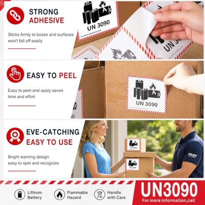 Dunzoom 100 Pcs UN3090 Lithium Ion Battery Caution Labels 4.7" x 4.3" - color: Un3090, size: 4.7" X 4.3"