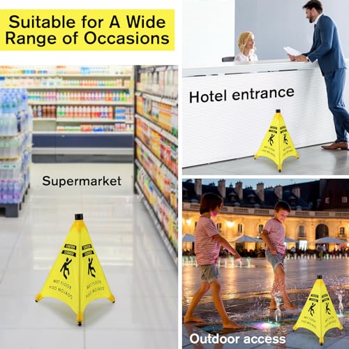 Ceenna 4 Pcs 19.5 Inch Wet Floor Sign Pop-up Safety Cone with Storage Tube Wet Floor Symbol Yellow Warning Sign for Retail, Grocery, Office, Cinema, Restaurant, Mall