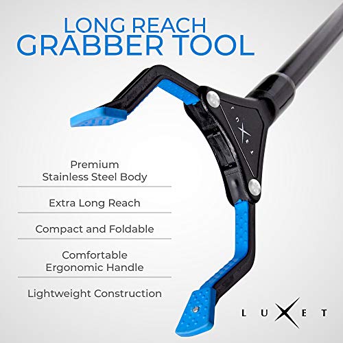 Grabber Reacher Tool - 26" Steel Portable Pick Up Stick - Strong Grip Magnetic Tip for Store Shelves Lightweight Garbage Litter Trash Picker Claw Grabber Tool for Elderly - by Luxet (Blue)