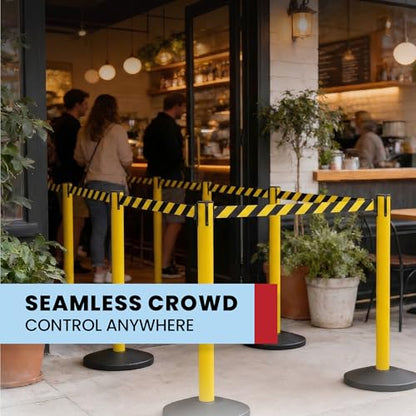 Crowd Control Warehouse 2-Pack Retractable Belt Stanchion Barriers, 11 Ft - color: Black/Yellow Belt, Yellow Post