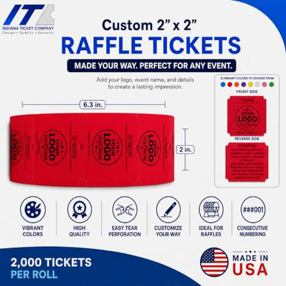 Custom Printed Raffle Tickets, 2x2 Single Roll, 2000 Tickets, Made in USA - size: 2 X 2 (Single)