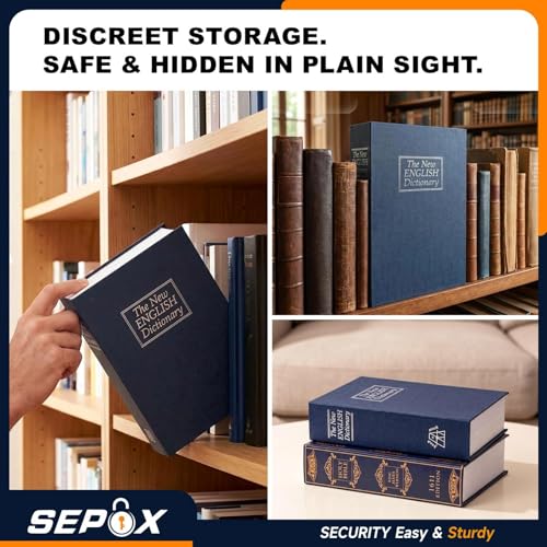 SEPOX® Large Dictionary Safe Book Box Real Paper Cover with Key Lock Hidden - color: Blue