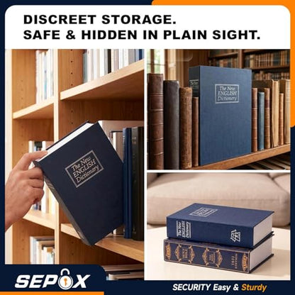 SEPOX® Large Dictionary Safe Book Box Real Paper Cover with Key Lock Hidden - color: Blue