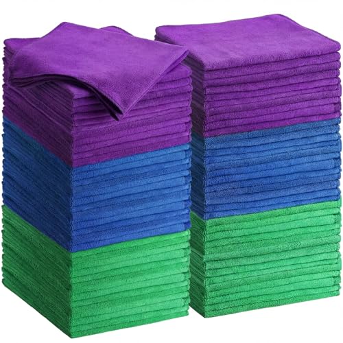 Nuenen Car Microfiber Clean Cloths, Purple,Blue,Green, 16 x 16 Inch, 60 Pcs - color: Purple,blue,green, size: 16 x 16 inches