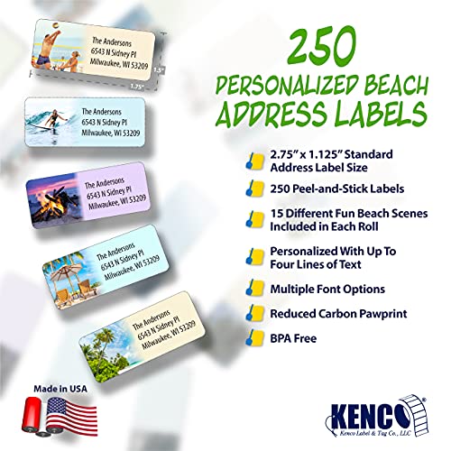 Customized Personalized Address Labels - Made in The USA by Kenco (250 Labels, Tropical Beach) - color: Tropical Beach, size: 250 Labels