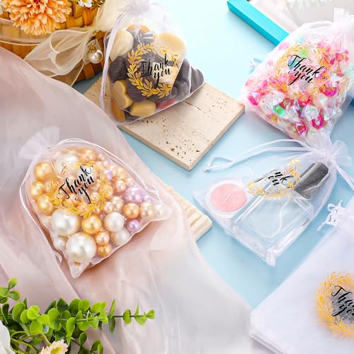 Shappy 100 Pcs 5x7 Inch White Organza Bags, Thank You Drawstring Gift Bags - color: White, size: 5" x 7"