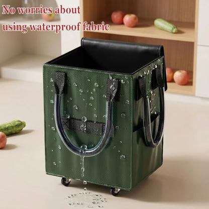 Reusable Grocery Bag on Wheel, Foldable Shopping Cart with Wheels, Can Carry up to 88 Pounds, Suitable for Groceries, Laundry, Camping and Moving. - color: Green -Medium