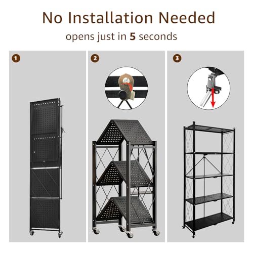 Heavy Duty 5-Tier Foldable Storage Shelf with Locking Wheels