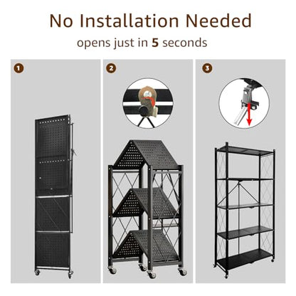 Heavy Duty 5-Tier Foldable Storage Shelf with Locking Wheels