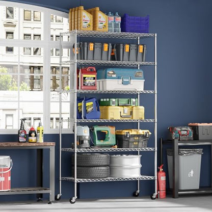 FDW | 6-Tier Wire Shelf with Wheels | 45" x 18" x 82" | Chrome - color: Chrome, size: 45×18×82