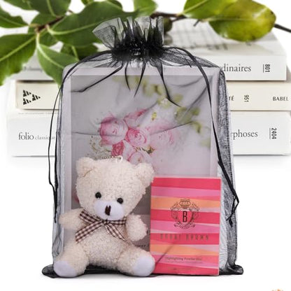 ANZNKU 50 Pcs Large Organza Bags 8x12, Black Small Mesh Gift Bag Drawstring - color: Black
