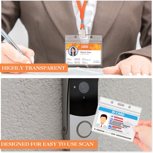 Marspark 4"x3" Name Badge Holder with Lanyard Bulk, Orange, 50 Sets - color: Orange