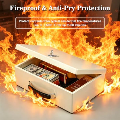 xydled Fireproof Document Box with Key Lock, Fire Safe Box, White - color: Beige, size: Large