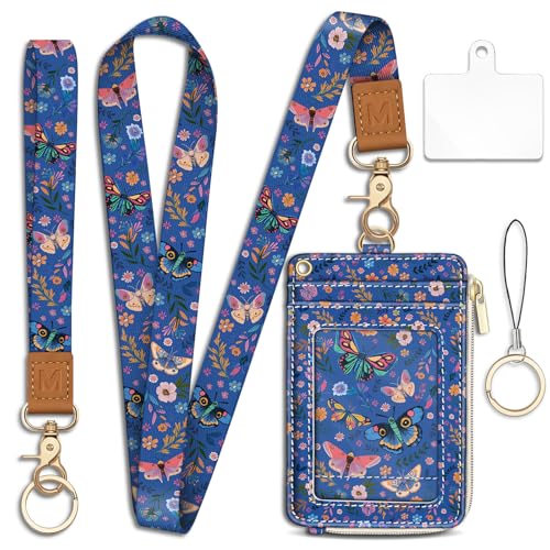 Flowers Butterfly Lanyard Wallet with ID Badge Holder, Small RFID Keychain - color: Butterfly Flower