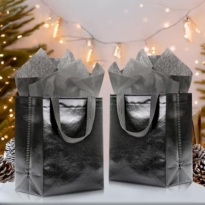 KeerxunBag Black Gift Bags - 12pk - Reusable - With Inner Liner Paper - color: black out