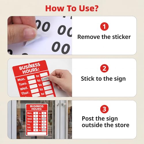 Business Hours Open Closed Sign Kit 2 Set, 11.81"x 7.87" Red White Operation Signs for Glass Door Window Store Office